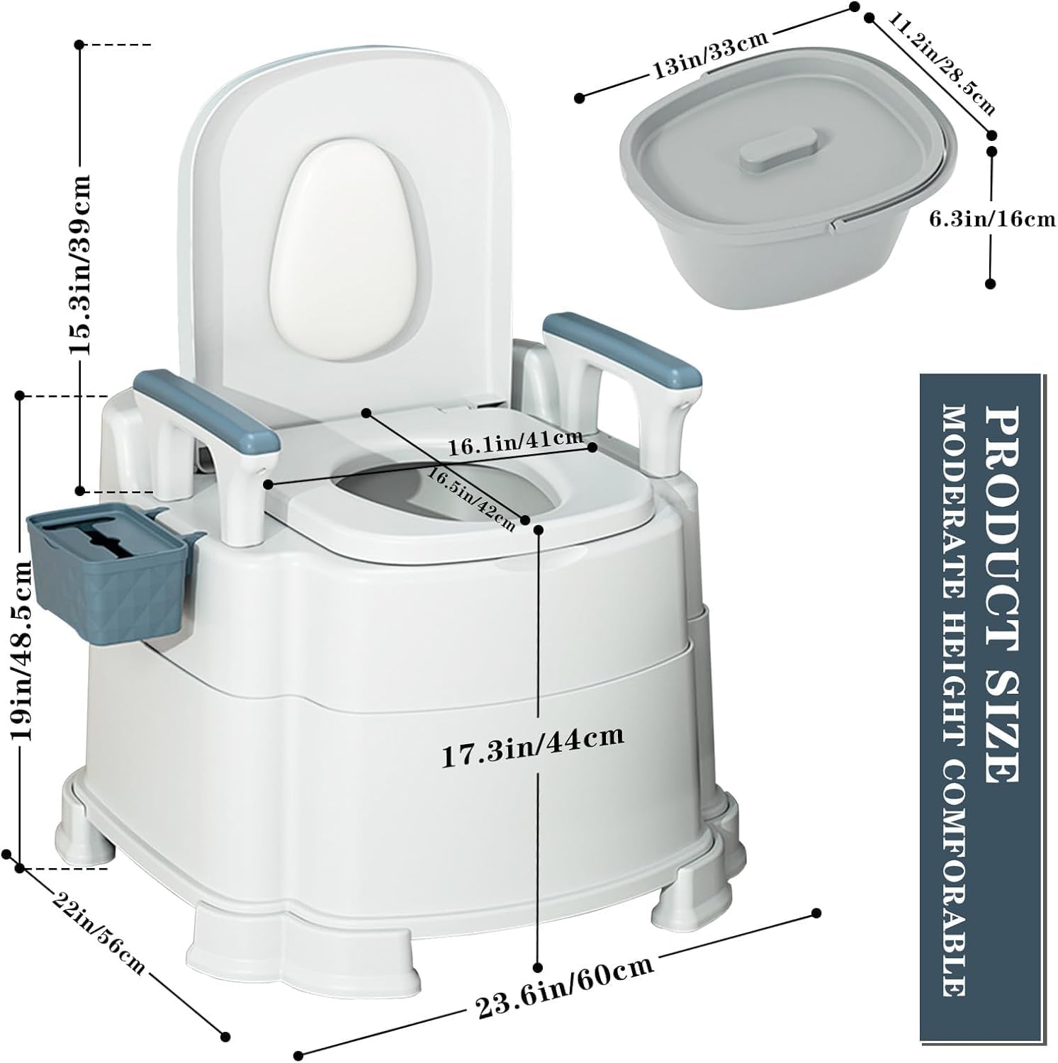Bedside Commode Upgraded Safety Commode Toiletfor Elderly and Disabled with Detachable Armrests Height Adjustable Indoor Outdoor Commode for Elderly, Disabled, Adult, 500lbs Heavy Duty