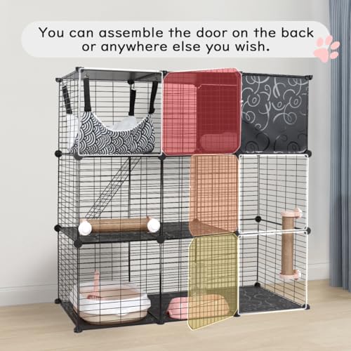 4-Tier Cat Cage with Storage Cubes, Large Cat Cages Indoor with Litter Box, DIY Metal Wire Cat Enclosure Playpen Kennels Crate Catio with Hammock, Cat Bed, Scratcher, Bowl for 1-3 Cats