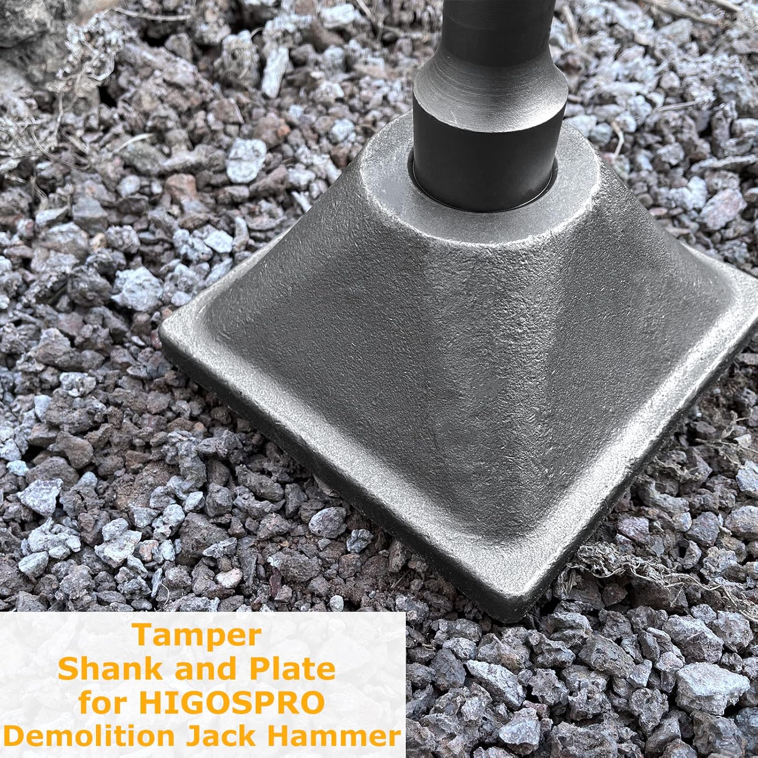 HIGOSPRO Jack Hammer 1-1/8 inch Tamper Shank and Plate, Dirt Tamper 6 x 6 inch Compactor Plate with Electric Chisel Dirt Compactor, Electric hammer Solid Compactor for Breaker Hammer