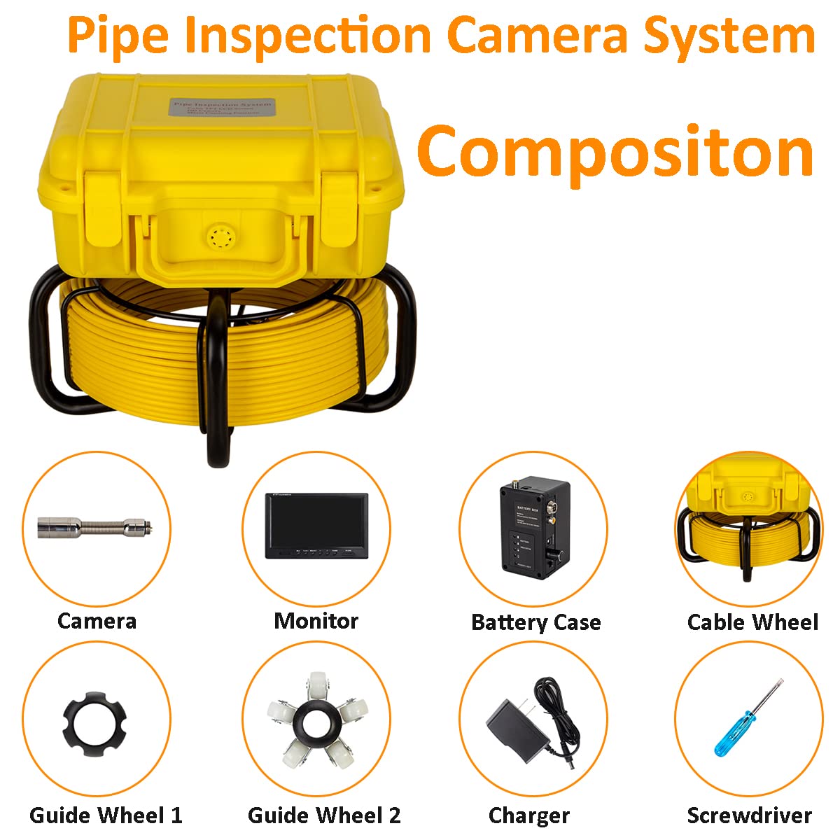 50M/165FT Pipe Inspection Camera Sewer Plumbing Drain Camera 9" LCD Screen Borescope Inspection Camera IP68 Waterproof DVR Record Video with Lights (16GB Card)