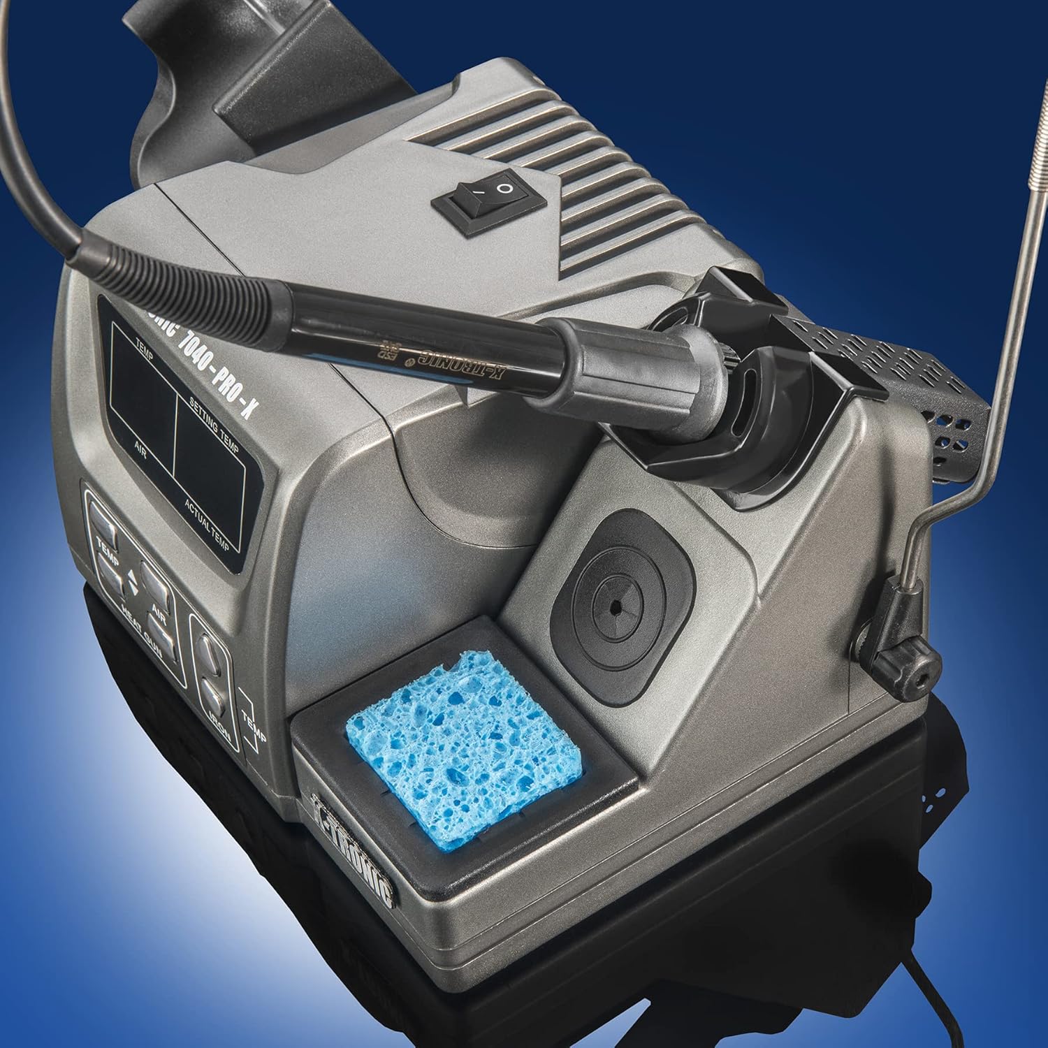 X-Tronic 7040-PRO-X • 775 Watt • Small Footprint Hot Air Rework & Soldering Iron Station • Digital Temp Controls, C/F Conversion, Calibration Func, 0-30 Min Sleep, Auto Cool Down, Mute/Unmute Sound