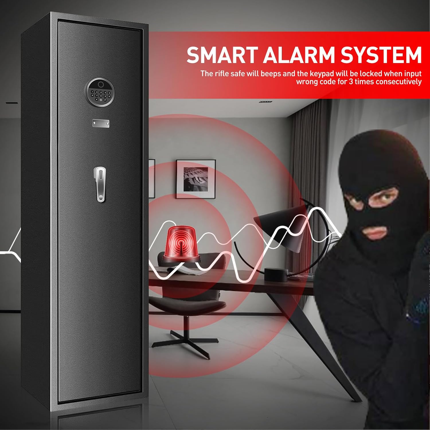7-9 Large Long Gun Safe for Home Rifle and Pistols, Biometric Gun Safes for Rifles and Shotguns, Fireproof Gun Safe with Removable Gun Rack, LED Light and Pistol Pockets