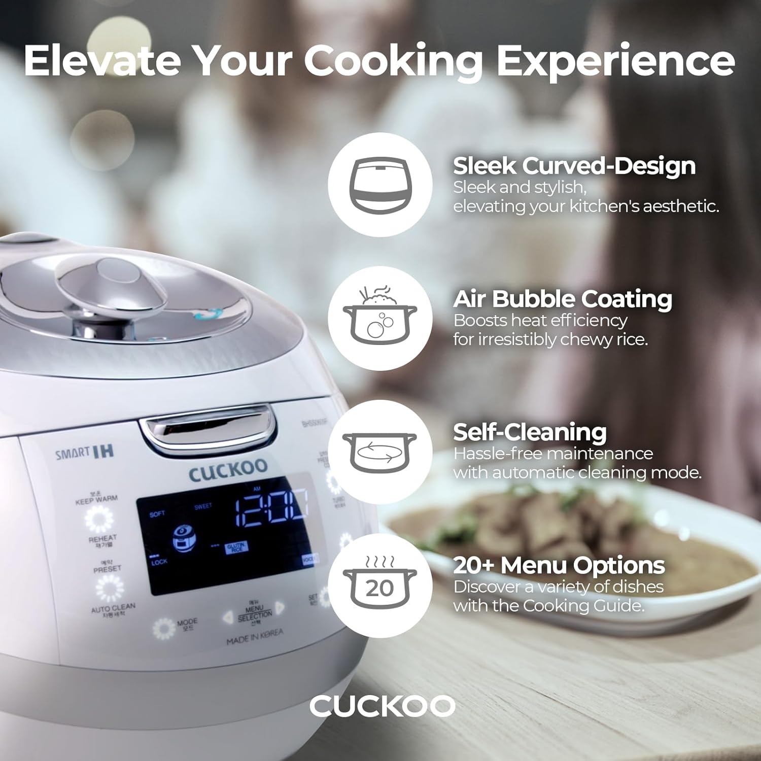 CUCKOO CRP-BHSS0609F | 6-Cup (Uncooked) Induction Heating Pressure Rice Cooker | 16 Menu Options, Stainless Steel Inner Pot, Made in Korea | White
