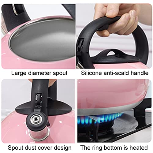 Whistling Tea Kettle for Stovetop, Stainless Steel Tea Pot with Boils Faster Bottom Whistle Kettles,Gas Stove Top Modern Teapot Pot