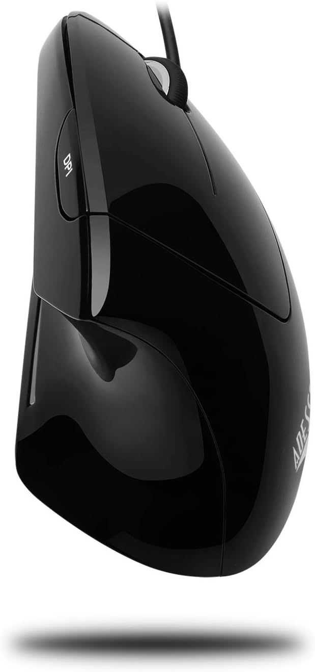 Adesso iMouse E1 - Vertical Ergonomic Illuminated Mouse - Optical - Cable - Glossy Black - USB - 1600 dpi - Scroll Wheel - 6 Button(s) - Right-Handed Only - IMOUSE E1
