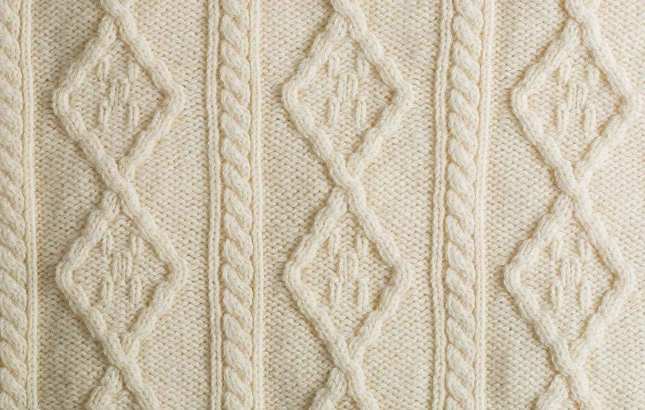 Merino Wool - Aran Knit Couch Throw Blanket 40" X 60" (102 X 152 Cm) (Natural)