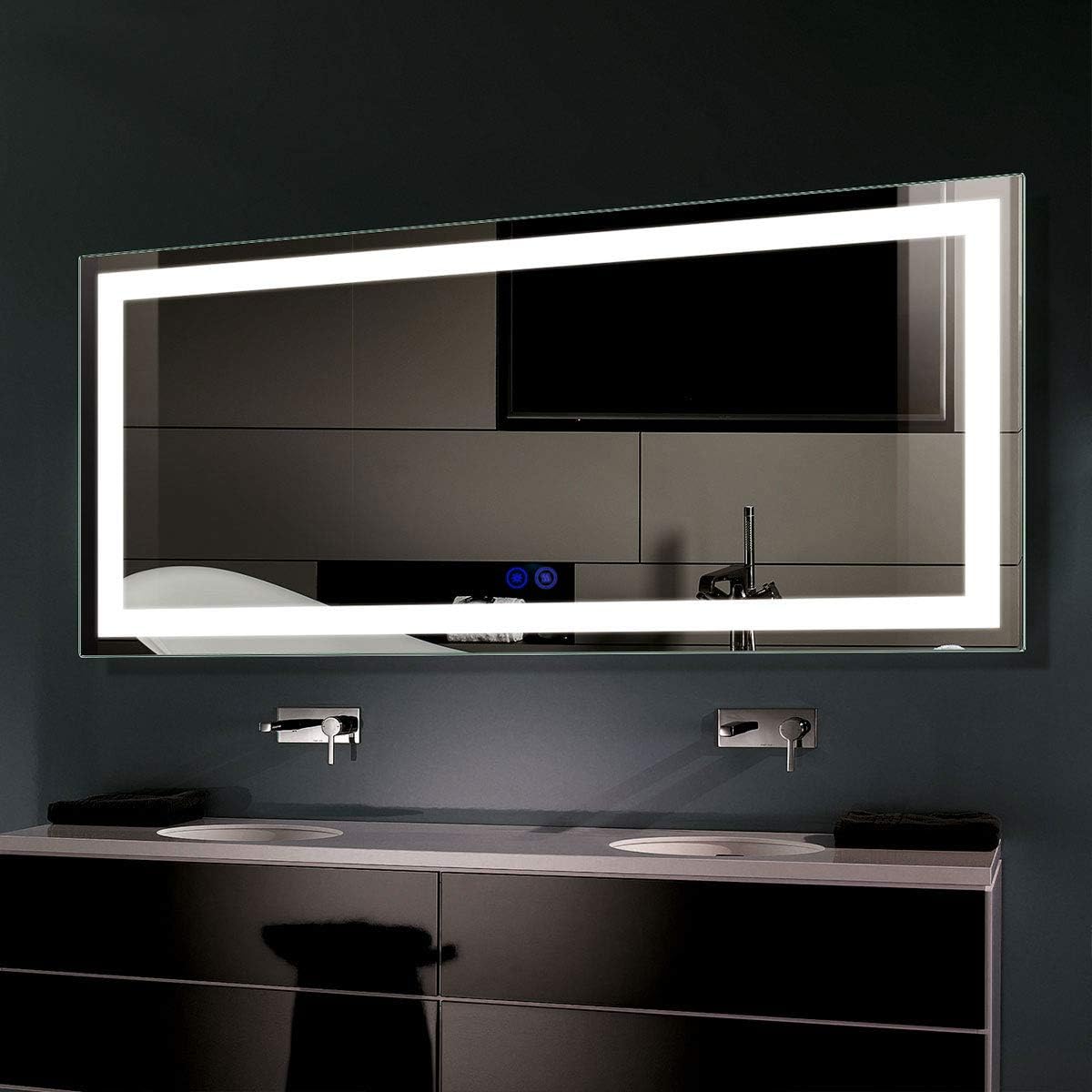 BHBL 60 x 36 Inch Illuminated LED Bathroom Mirror with Smart Button, Anti Fog, Dimmable, Bluetooth Speakers, Vertical & Horizontal Mount, Hotel Office Bar Mirror (D224-6036A)