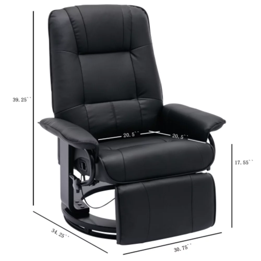 Faux Leather Manual Recliner,Adjustable Swivel Lounge Chair with Footrest,Can Rotate 360 Degrees,L-right Angle Curved Wooden Frame, Armrest and Wrapped Wood Base for Living Room,Black
