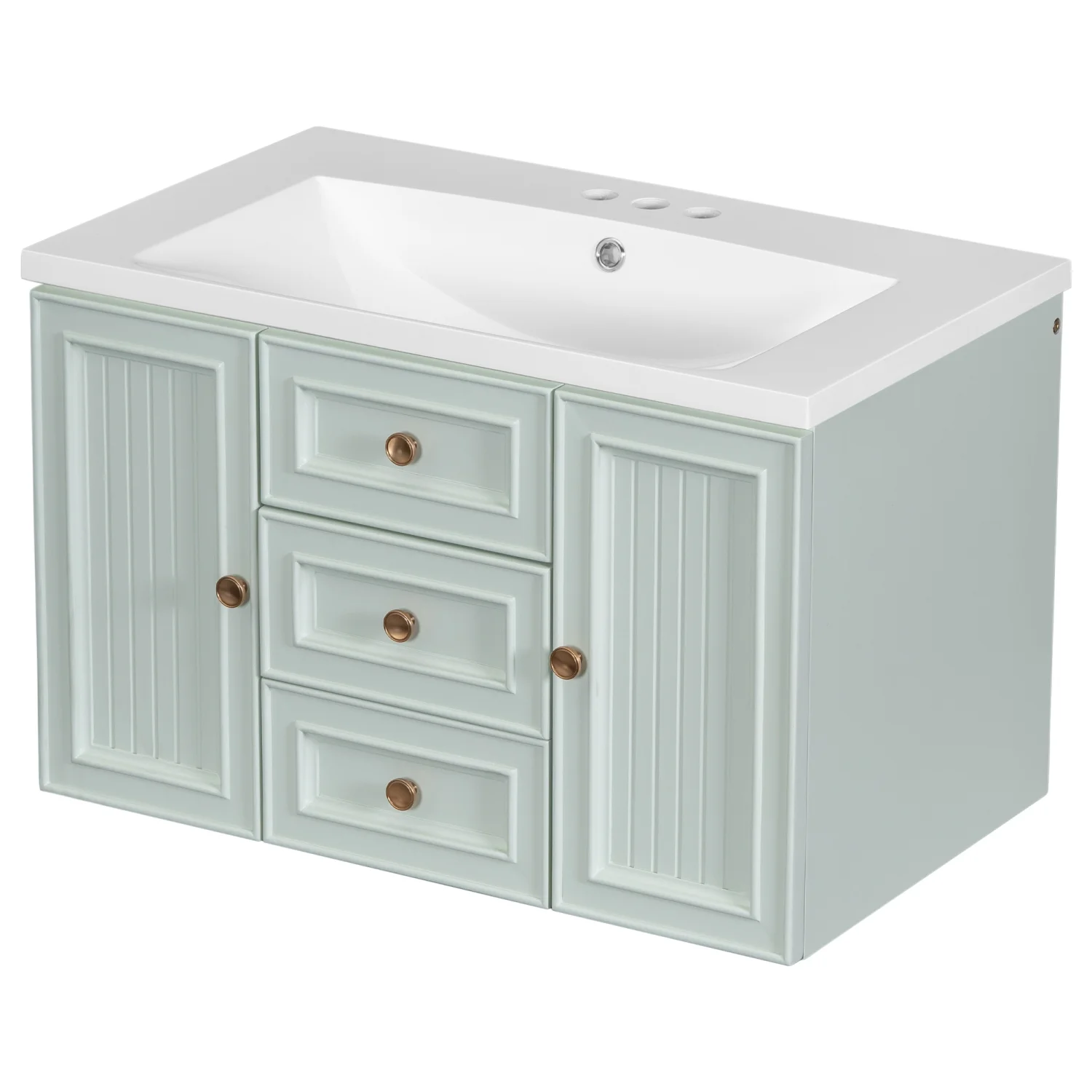 Churanty 30" Wall Mounted Bathroom Vanity with Sink, Vanity Cabinet with Functional Storage Drawer, Solid Wood & MDF Board, Green