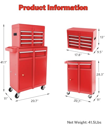 Heavy-Duty 7-Drawer Rolling Tool Chest with Wheels, Steel Tool Storage Cabinet with Lock & Liner for Workshop for Workshop/Garage - Includes 7 Organizer Boxes, Black