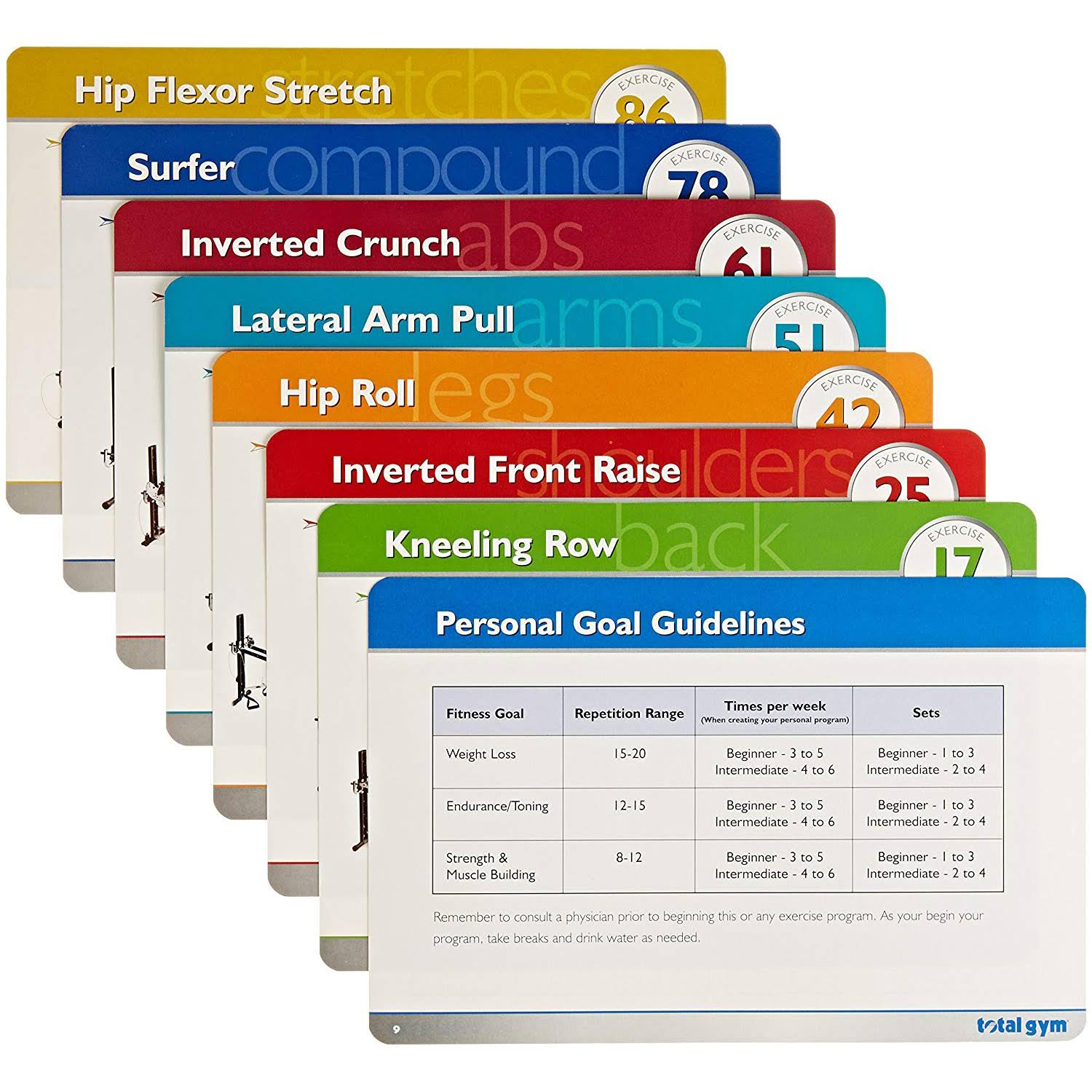 Total Gym Personal Workout Training Cards and Case with 80 Total Body Exercises, Black