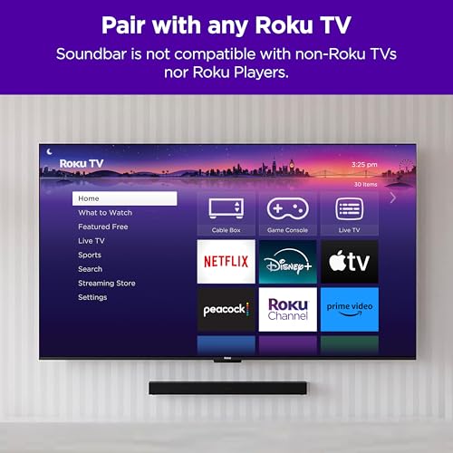 Roku TV Wireless Soundbar 2023 | Soundbar Exclusively for RokuTV with Enhanced Stereo Sound, Clear Dialogue, and Simple Wireless Setup,Black