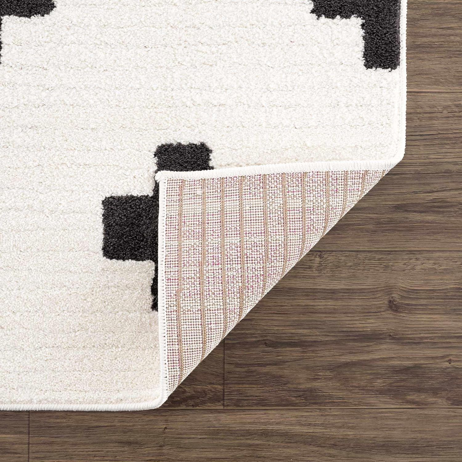 Hauteloom Erath Soft High Pile Living Room Bedroom Area Rug - Swiss Cross Bohemian Farmhouse Carpet - Black White - 7'10" x 10'3"