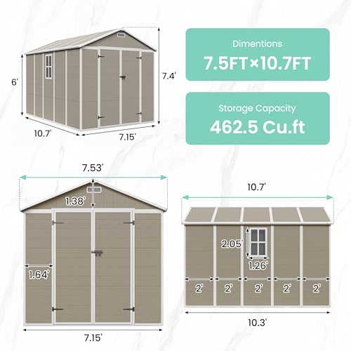 UDPATIO Outdoor Resin Storage Shed 6x4.5 FT, Plastic Garden Shed for Bike, Garbage Can, Tool, Outside Sheds with Lockable Door for Backyard, Patio, Lawn, Grey & White