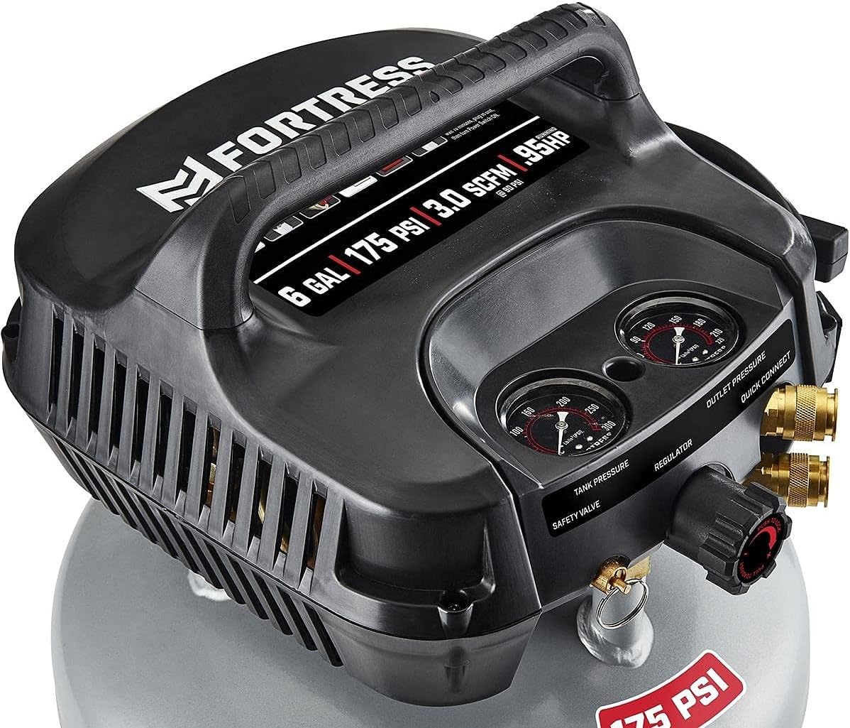 Fortress 6 Gallon 175 PSI Air Compressor High Performance 40percent more runtime