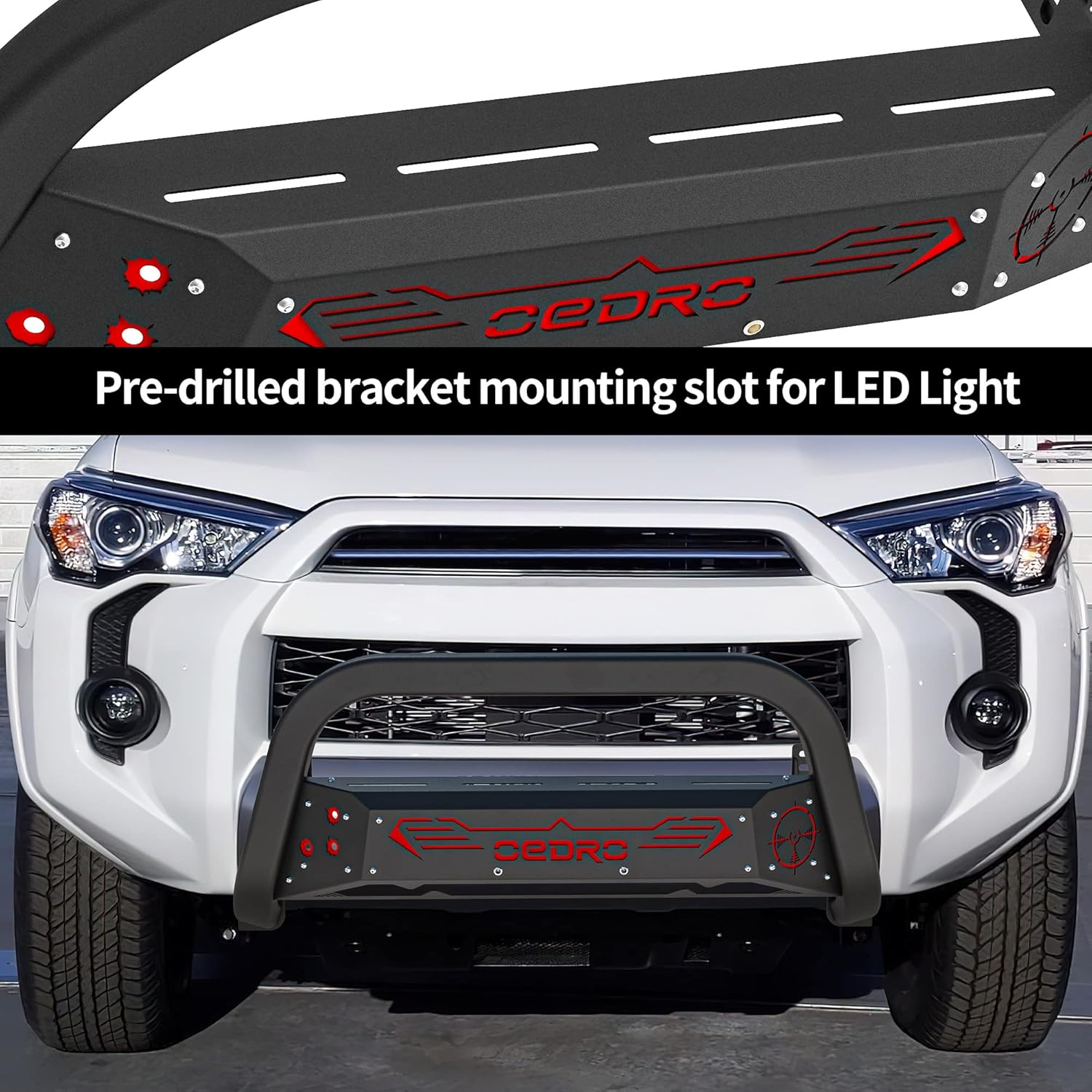 oEdRo Paintable Bull Bar Compatible for 2010-2023 Toyota 4Runner, Truck Brush Guard, Front Bumper Push Bar w/Grille Skid Plate Light Mount