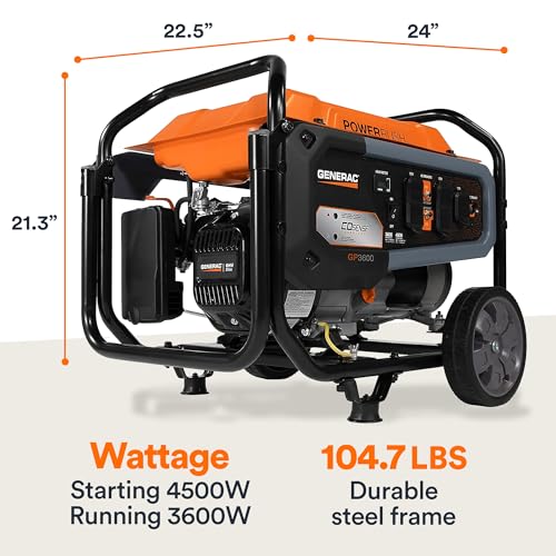 Generac 8,000-Watt Gas-Powered Portable Generator - Electric Start with COsense - PowerRush Advanced Technology - Reliable Power for Emergencies, Recreation, Home - 49 State Compliant - Orange/Black