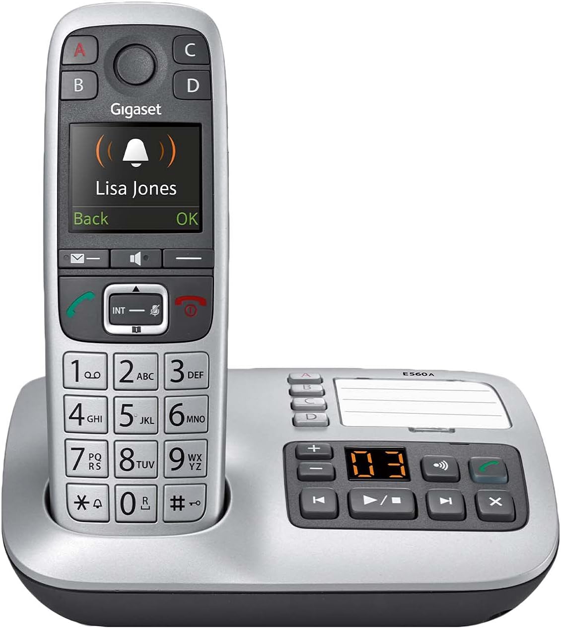 Gigaset E560A – Cordless Phone for Seniors with Answering Machine and SOS Key, Brilliant Sound Quality and Volume Amplification - Made in Germany (Platinum, Pack of 1)