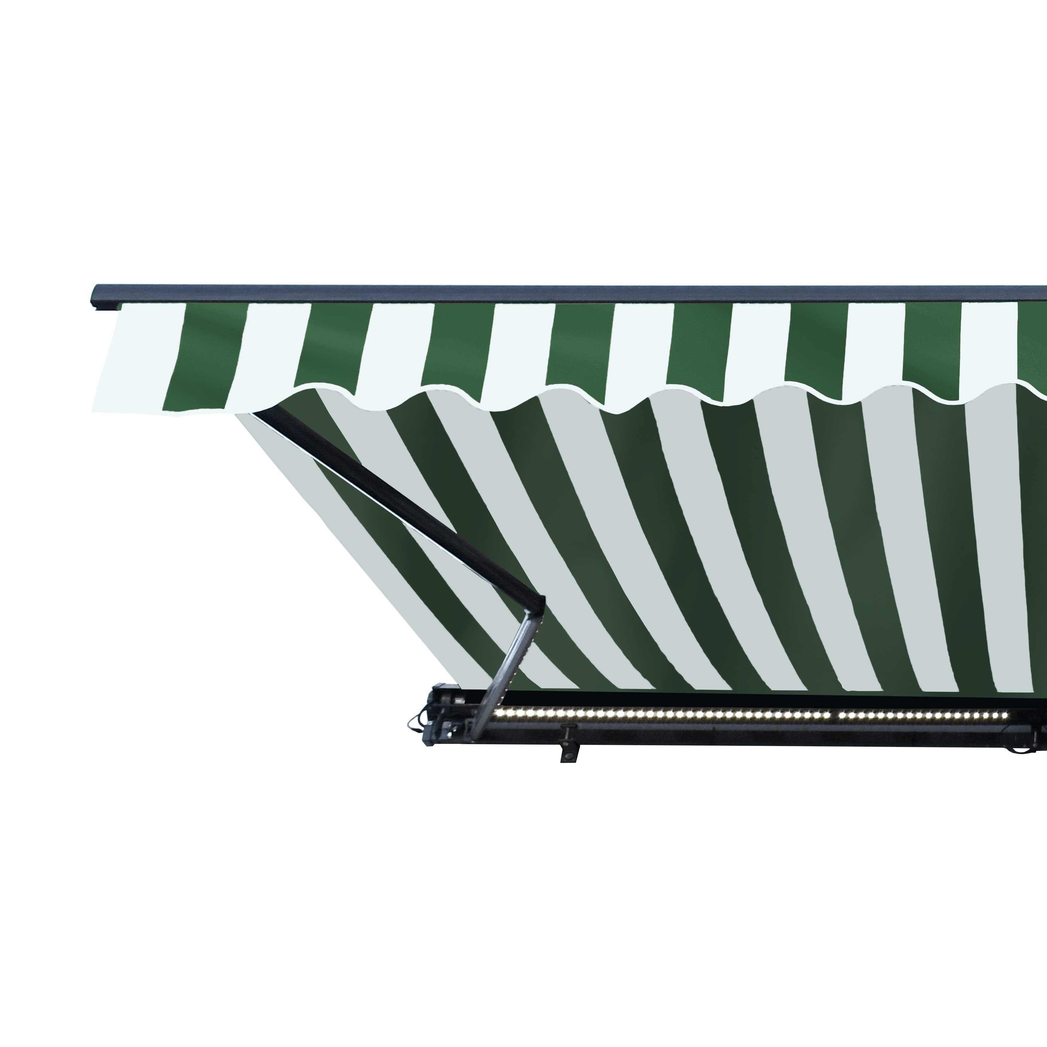 Aleko AWCL12X10GRWT00 Motorized LED Half Cassette Retractable Awning 12 x 10 Feet, Green/White