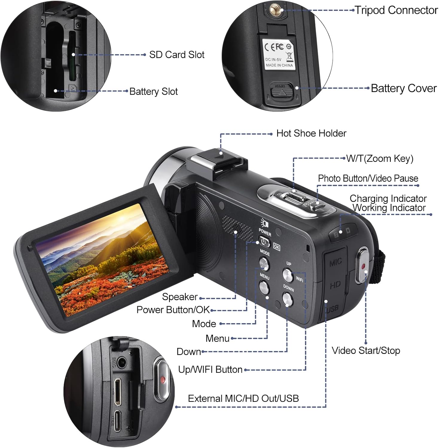 Video Camera 4K 18X Powerful Digital Zoom,48MP 3.0 Inch IPS Vlogging Camera for YouTube,270 Degree Rotation Touch Screen Camcorder with Microphone,IR Night Vision and 2 Batteries(Black)