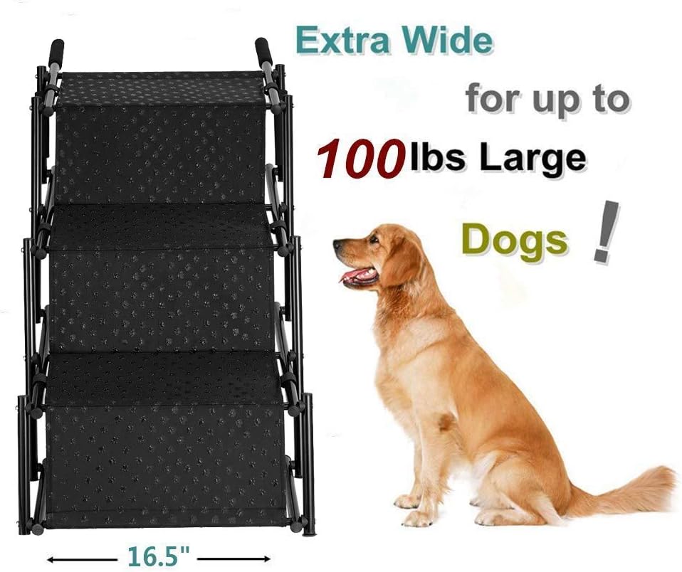 Pet Dog Car Step Stairs, Accordion Folding Pet Ramp for Indoor Outdoor Use, Lightweight Portable Auto Large Dog Ladder, Great for Cars, Trucks and SUVs Cargo, Sailboat, Couch and High Bed, 5 Steps