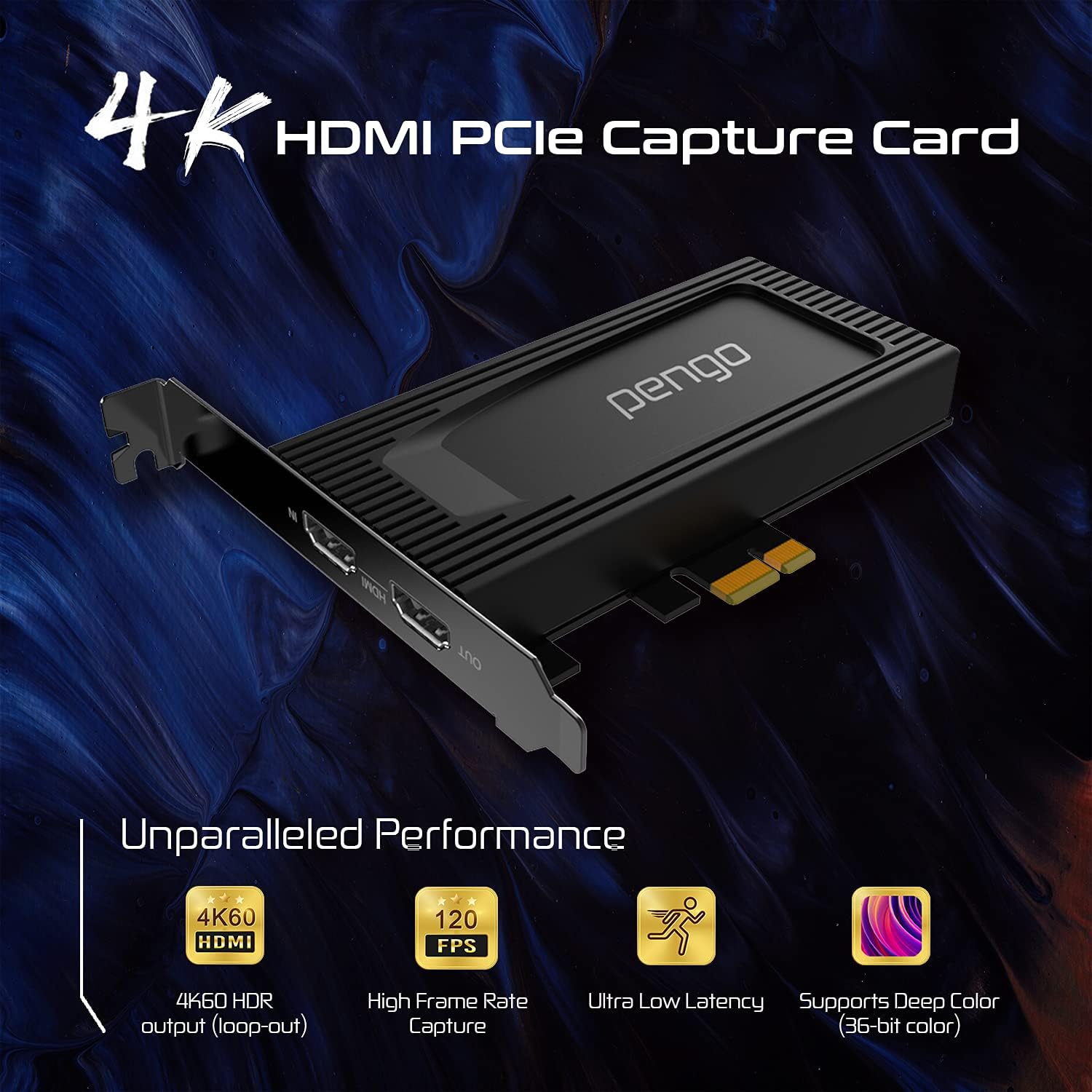 Pengo 4K HDMI PCIe Capture Card, 4K30fps Game Capture Card Device LiveStream for Gaming, 4K60 HDR Pass-Through, High Refresh Rate 144hz 240hz (No HDCP)