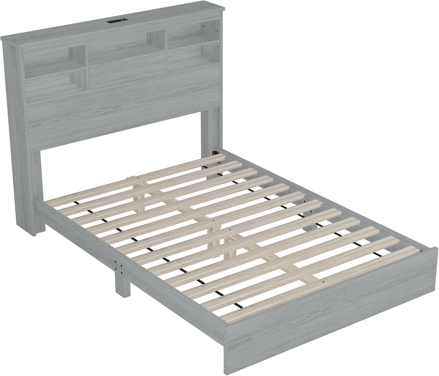 4-Pieces Bedroom Sets Queen Size Vintage Wooden Bed Frame with 2 Nightstands and 1 Dresser,Light Gray