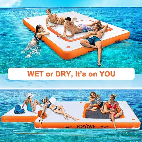 VOFiTNY Inflatable Floating Dock, Swim Platform Floating Dock for Lakes, Lake Floats for Adults, Island Raft Mat for Lake Beach Ocean, Non-Slip Surface
