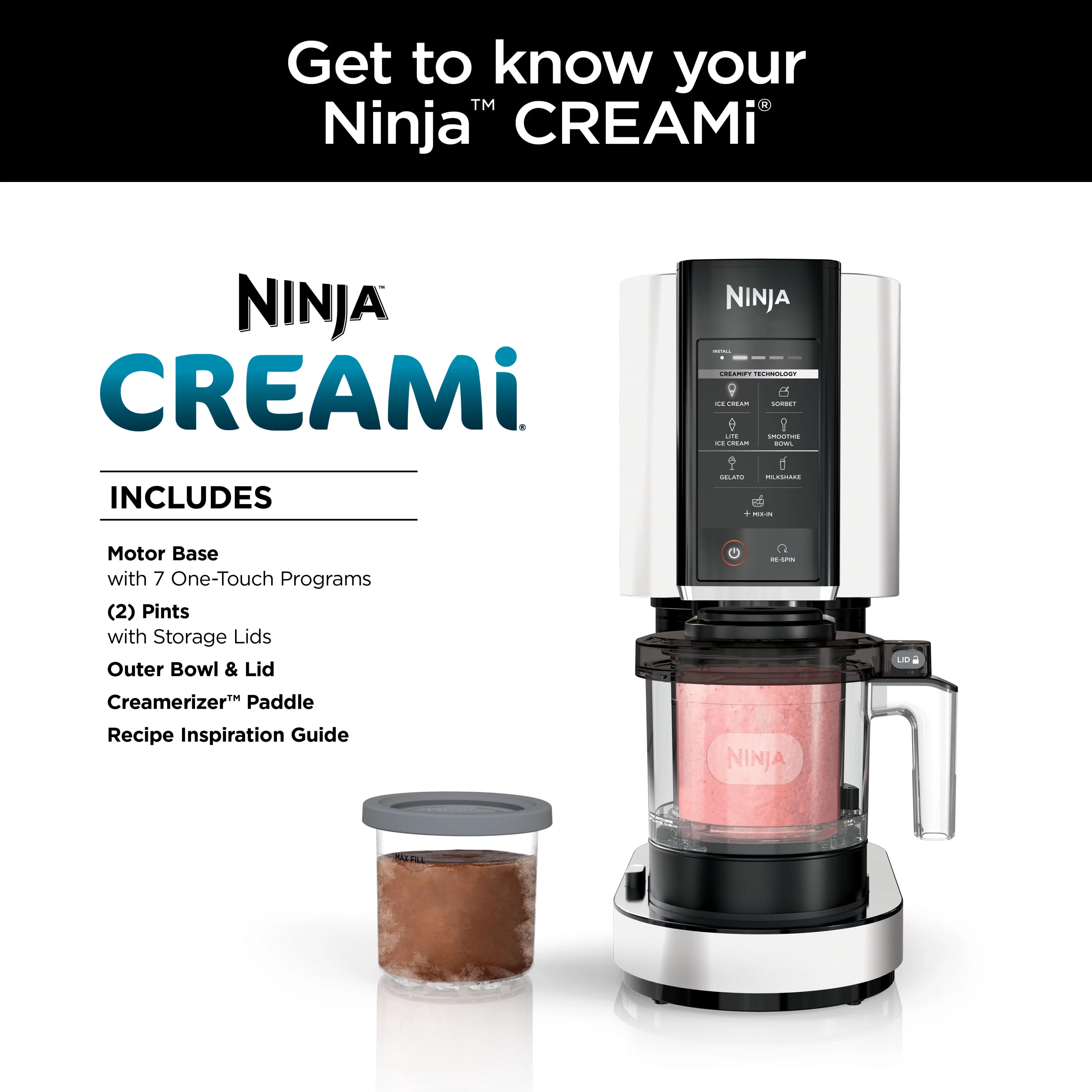 Ninja® CREAMi®, Ice Cream Maker and Frozen Treat Maker with 7 One-Touch Programs, NC300WMWH