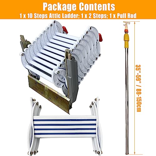 TECHTONGDA Folding Loft Ladder, 9.8 ft Wall Mounted Telescopic Folding Attic Ladder, Al-Mg Alloy Pull Down Attic Stairs with Adjustable Height, 660LB Load Capacity, Ideal for Narrow Wall Installation