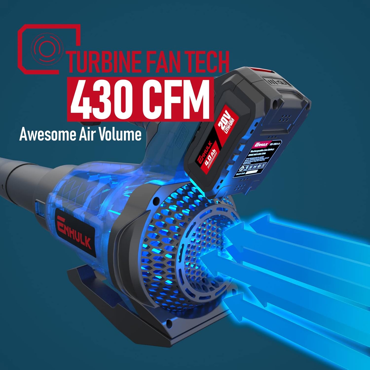 Enhulk Cordless Leaf Blower, 430 CFM Max Electric Jet Blower with Powered Brushless Motor, 20V 4.0Ah Battery&1.8A Fast Charger, High/Low-Speed Handheld Blower for Lawn Care Yard Work Around The House