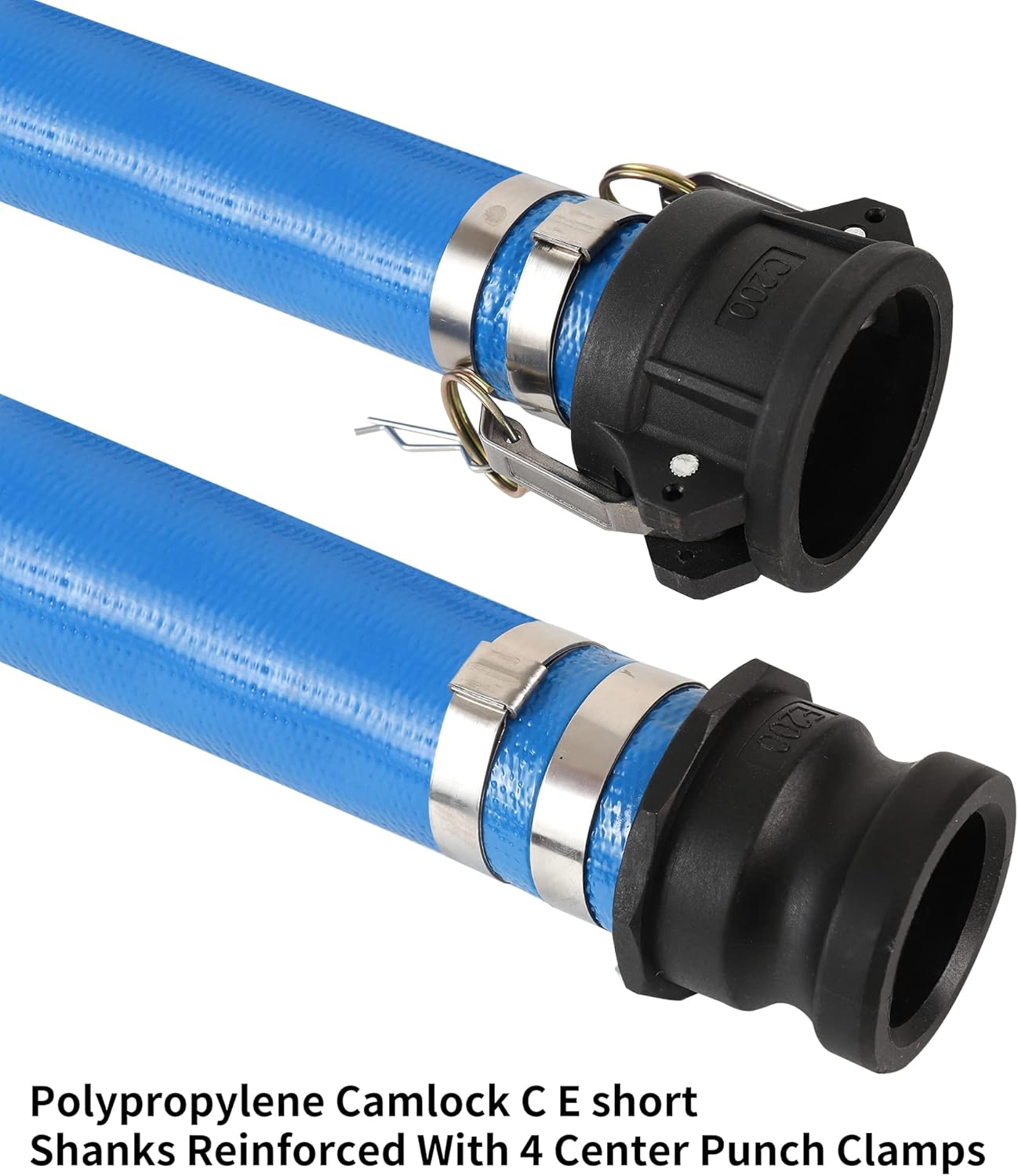 2" x 50' Blue PVC Lay-Flat Discharge Hose with Aluminum Camlock C and E Fittings