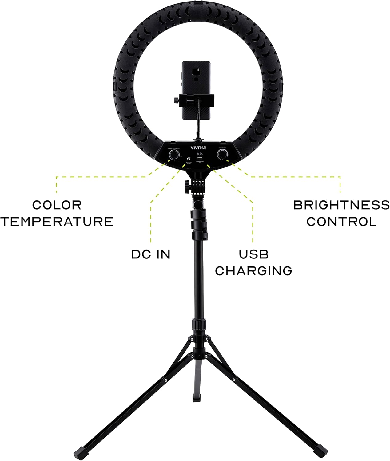 Vivitar LED Ring Light with Stand, 18 Inch Adjustable Brightness Ring Light with Tablet Holder and Wireless Remote, Portable Lighting for Photo Studio, Makeup, Streaming, Photography