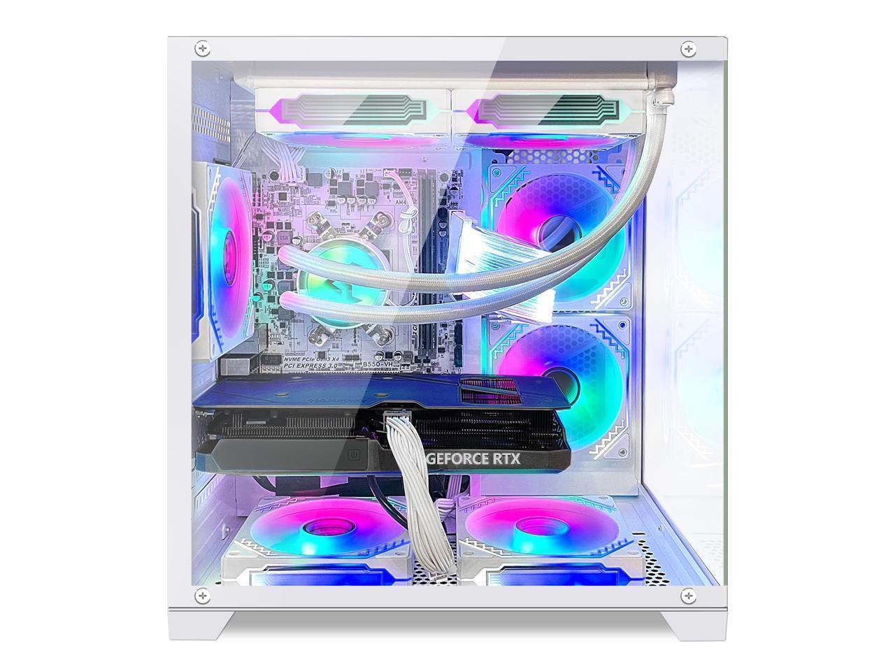 Orangexin Pontos Gaming PC -AMD Ryzen7 5700G 3.8GHz ,Radeon RX 6500XT 4G,32GB DDR4 RAM,1TB M.2 PCIe SSD Desktop, Liquid Cooler, WIFI, RGB Fans, HDMI,Bluetooth,Windows 11 Pro-White