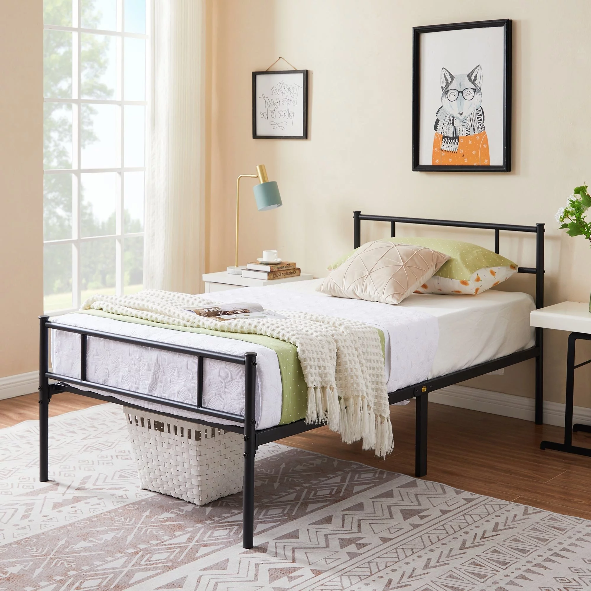 VECELO Twin Bed Frame with Headboard and Footboard, Metal Platform Bed Frame No Box Spring Needed Easy Assembly Mattress Foundation, Twin Size, Black