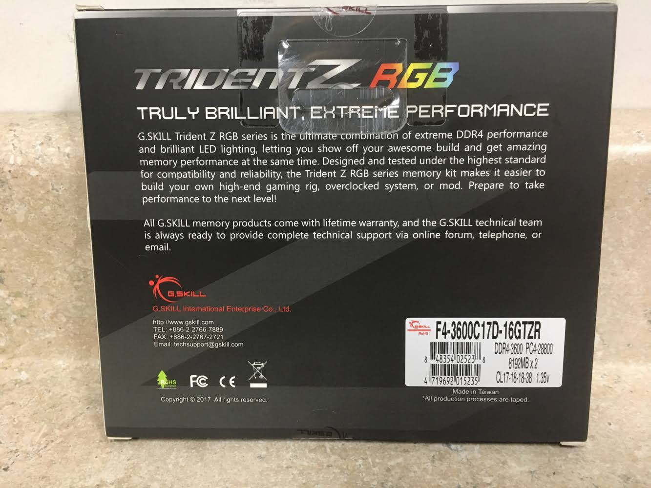 G.SKILL TridentZ RGB Series 16GB (2 x 8GB) 288-Pin 3600MHz (PC4 28800) Desktop Memory Model F4-3600C17D-16GTZR