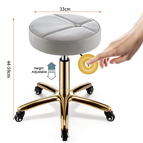 PU Leather Thick Padding Swivel Rolling Stool Height Adjustable Hydraulic Chair with 5 Wheels for Medical Spa Massage Salon Home Office Clinic Tattoo Kitchen (White)