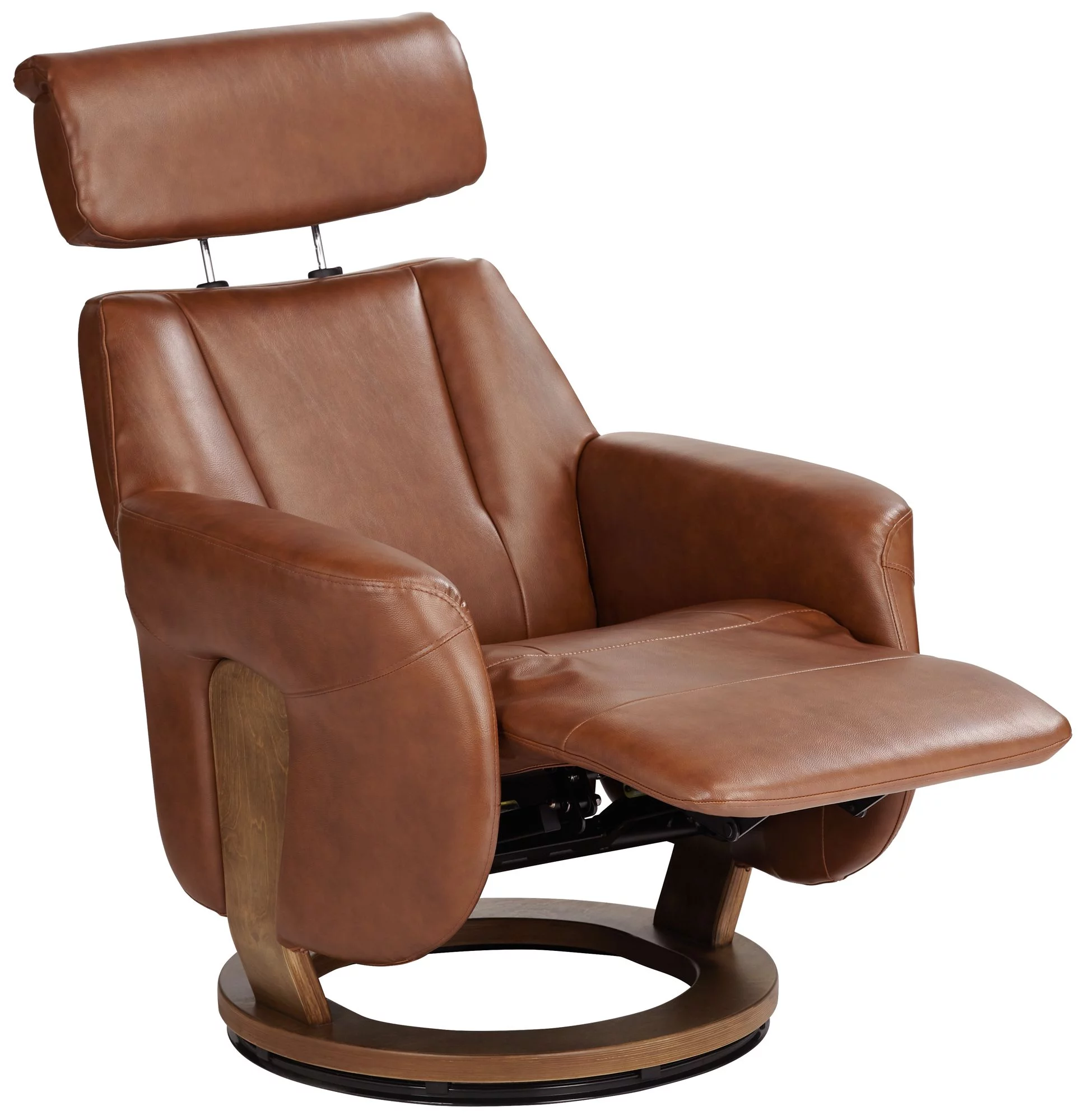 BenchMaster Brown Swivel Faux Leather Recliner Chair Modern Armchair Comfortable Manual Reclining Footrest Headrest for Bedroom