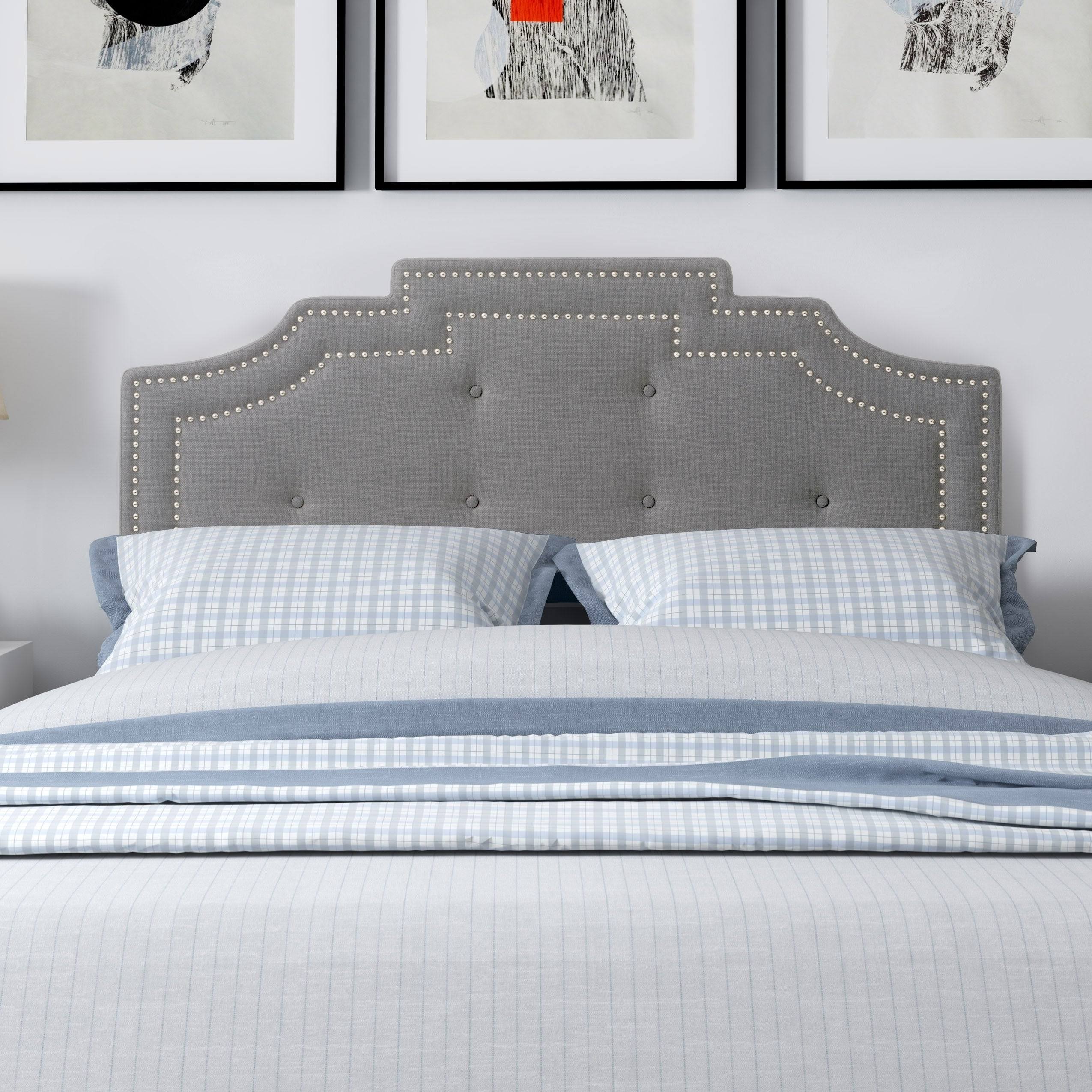 CorLiving Crown Silhouette Headboard with Button Tufting Double/Full, Navy Blue