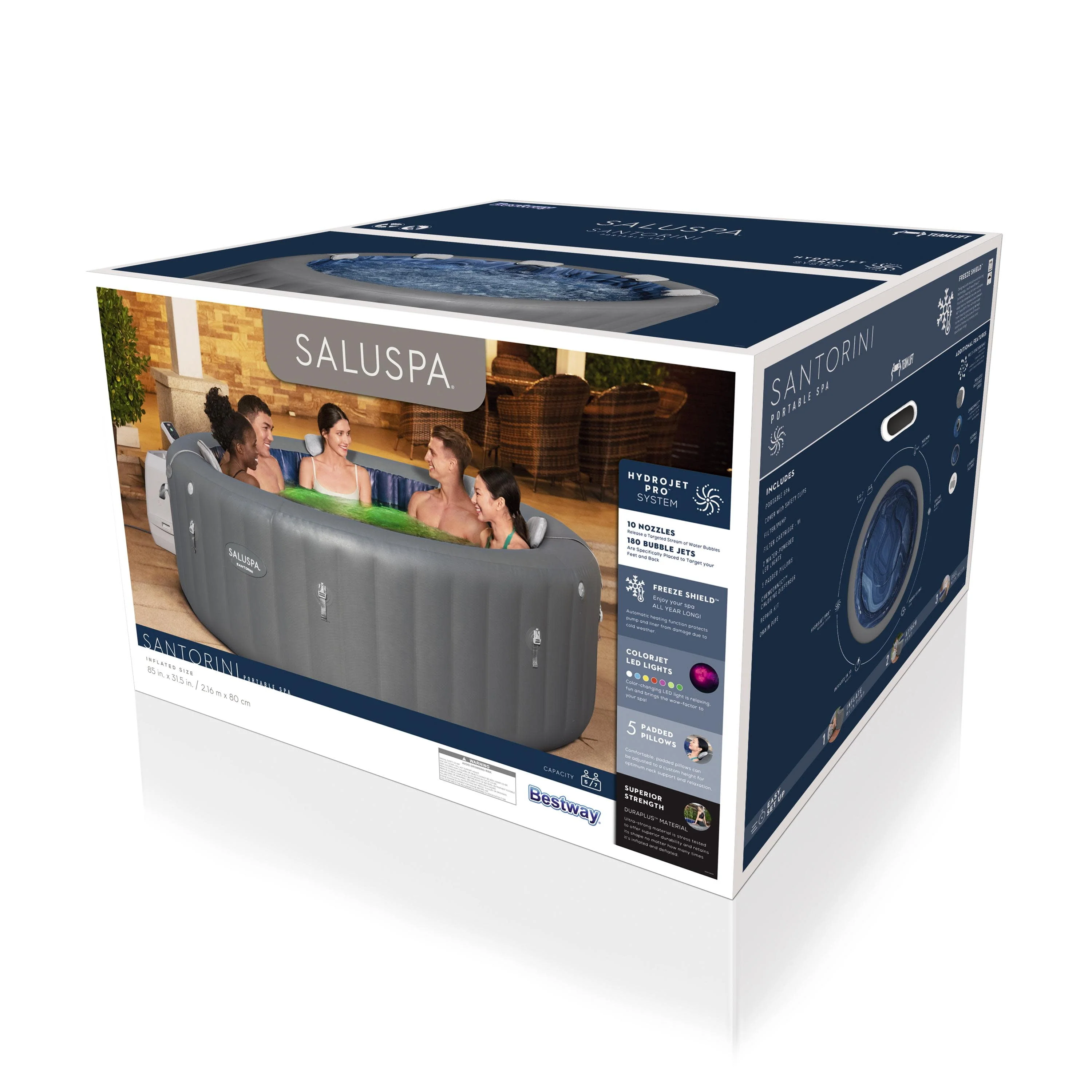 SaluSpa Santorini Inflatable Hot Tub with ColorJet LED Light 5-7 person, Maximum Temperature of 104˚F