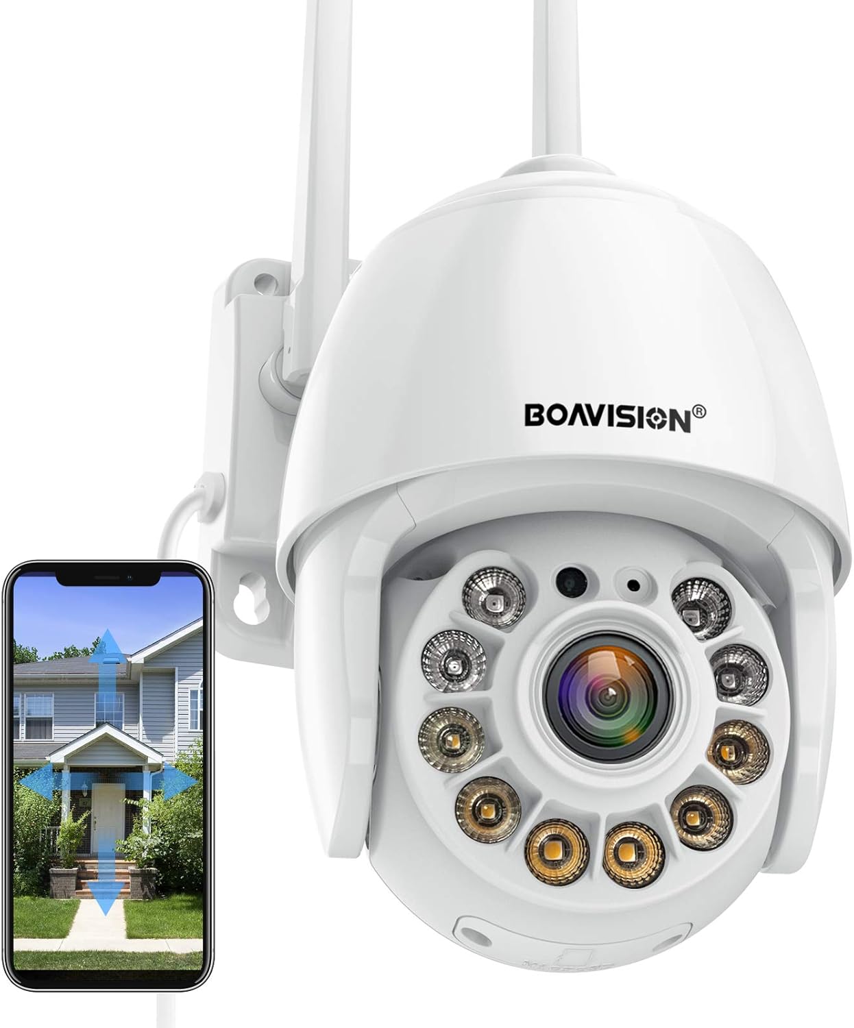 Security Camera Outdoor, Wireless WiFi IP Camera Home Security System 360&deg; View,Motion Detection, auto Tracking,Two Way Talk,HD 1080P pan Tile Full Color Night Vision Boavision