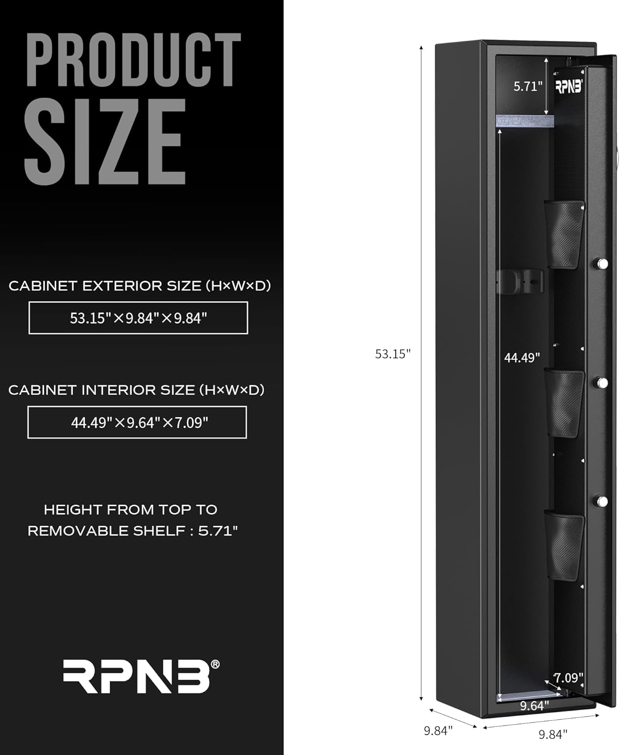 RPNB Large Biometric Rifle Safe, 3-Gun Electronic Gun Security Cabinet, Quick-Access Fingerprint Long Metal Rifle Gun Security Cabinet with Removable Shelf, Door Organizer