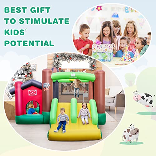 BOUNTECH Inflatable Bounce House, Farm Themed Bouncy House with Dual Slides for Racing Fun, Toddler Kids Jump Castle Bounce House with Ball Pit & Blower Indoor Outdoor Backyard Party Gifts