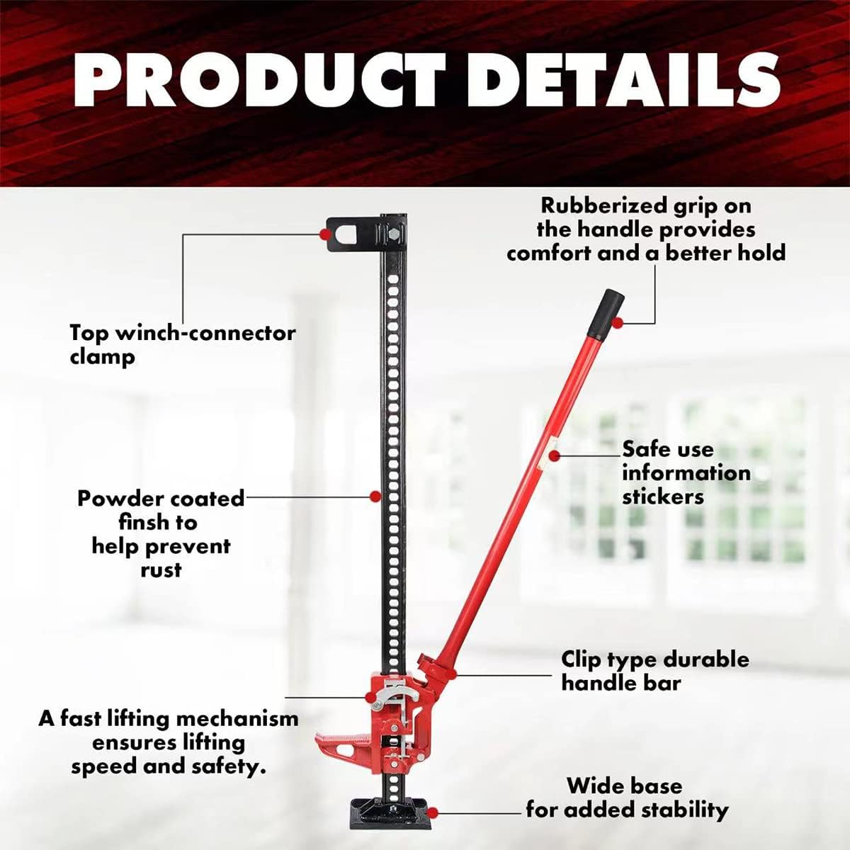 YIYITOOLS Heavy Duty Farm Jack 48 inch, Portable Car Lift Jack Stand 3 Tons Capacity, Off Road High Lift Jack with Wide Base, Cast and Steel, Ratcheting Jack for Tractors Trucks SUVs Cars