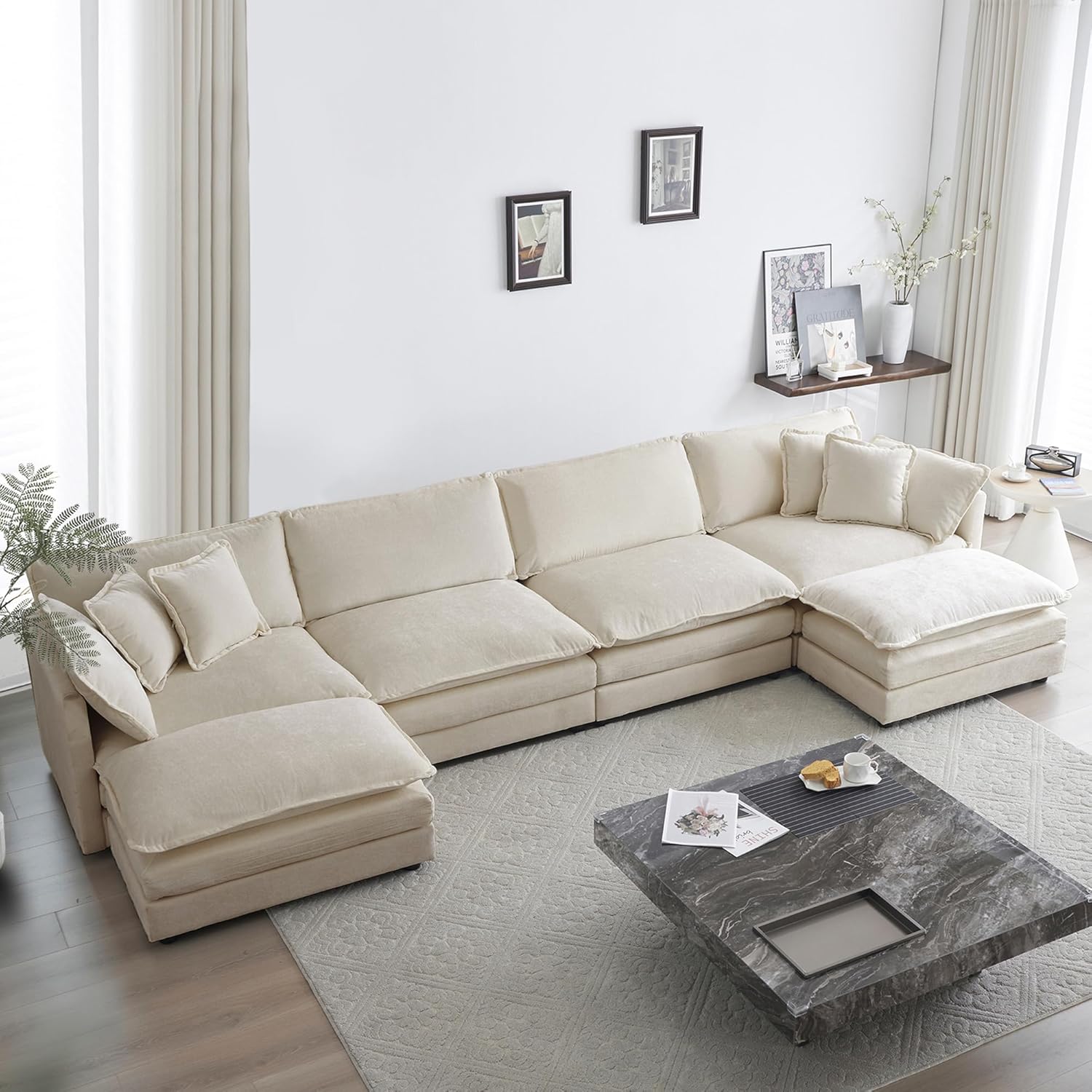 146" Oversized U-Shaped Modular Sectional Sofa Couch for Living Room, Modern Soft Chenille Large Cloud Couch, Comfy Deep Seat with Chaise & Movable Ottomans (Camel, U-shaped 4 Seat)