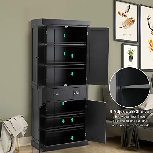 72" Large Storage Cabinet w/Doors & Adjustable Shelves, Freestanding Pantry Cupboard, Modern Tall Sideboards for Home, Kitchen, Bathroom & Dining Room (Gray)