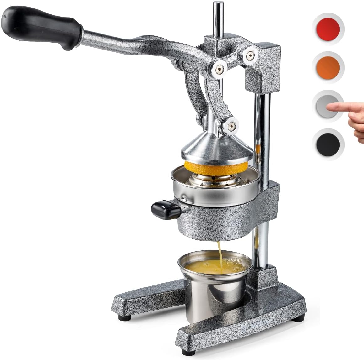 Eurolux Cast Iron Citrus Juicer | Extra-Large Commercial Grade Manual Hand Press | Heavy Duty Countertop Squeezer for Fresh Orange Juice (Bonus Stainless Steel Cup) (Red)