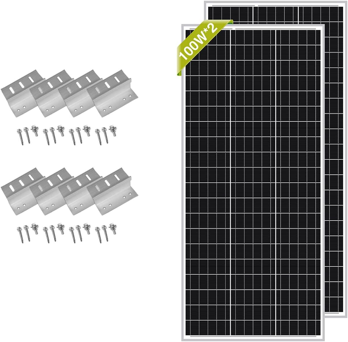 Newpowa 100 Watt Monocrystalline 100W 12V Solar Panel High Efficiency Mono Module RV Marine Boat Off Grid(2pcs+Z Bracket)