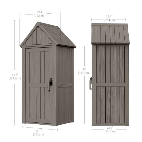 Outdoor Storage Shed,Resin Storage Cabinet with Lockable Door,Removable Shelves,Reinforced Floor,Durable and Weatherproof Shed for Backyard Garden Patio Lawn(Grey)