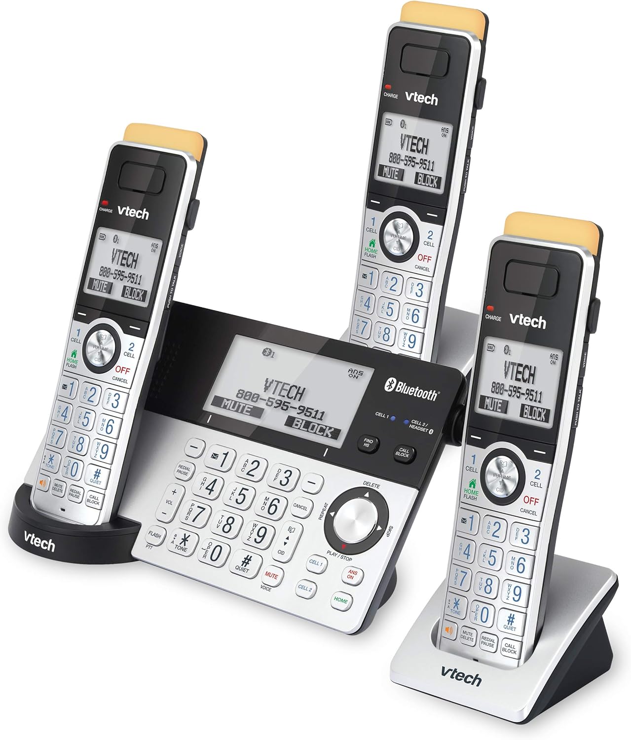 VTech IS8151-5 Super Long Range 5 Handset DECT 6.0 Cordless Phone for Home with Answering Machine, 2300 ft Range, Call Blocking, Bluetooth, Headset Jack, Power Backup, Intercom, Expandable to 12 HS